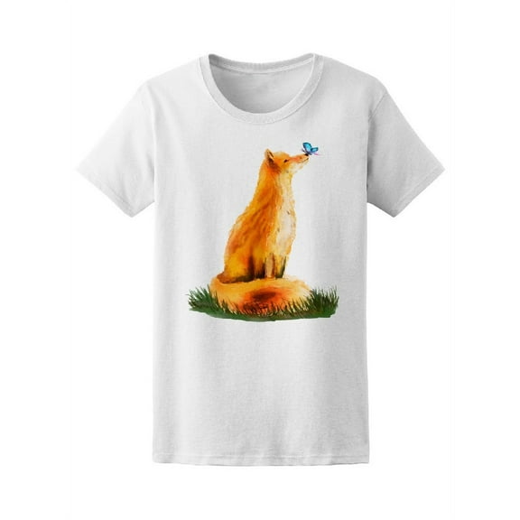 Beautiful Watercolor Fox With Butterfly Tee Women's -Image by Shutterstock