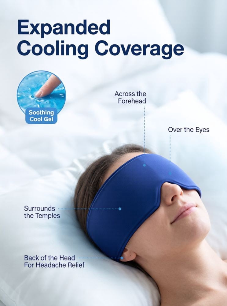 FACEMOON Cooling Eye Mask Comfort Relief for Puffy Eyes Dark Circles Large Soft Thick Gel Flexible Reusable Sleep Essential Black