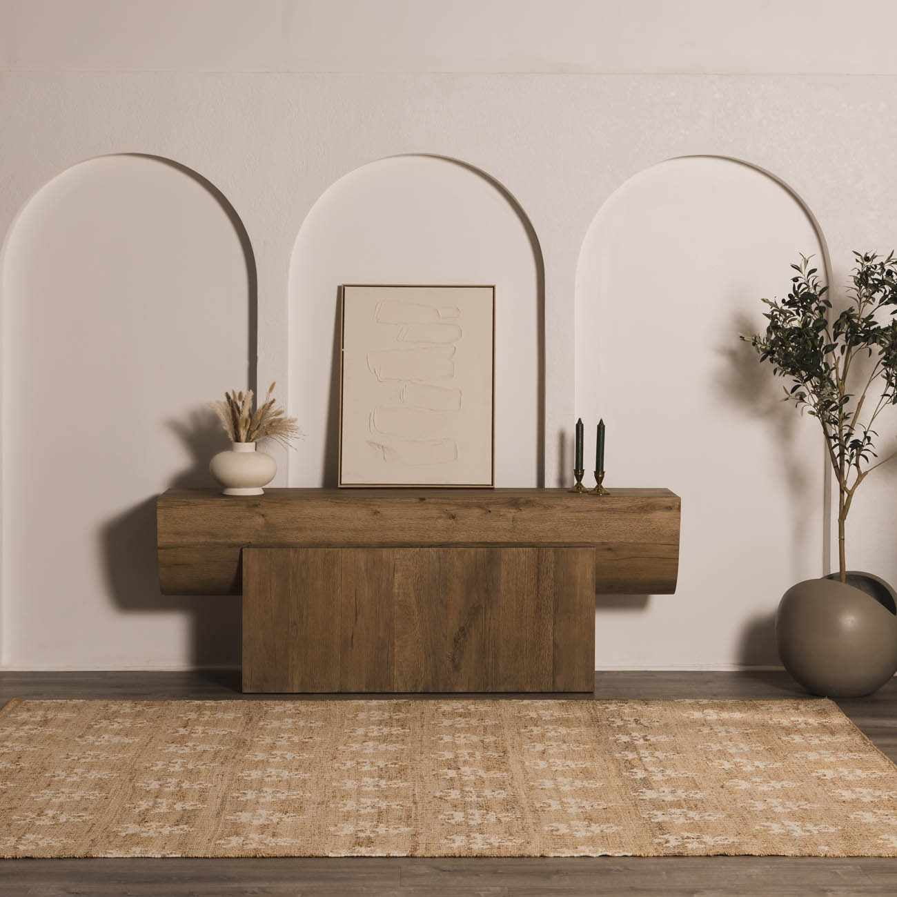 Hauteloom Albina Boho Hand Woven Wool and Jute Blend Natural Fiber Soft Area Rug - Traditional Floral Carpet for Living Room, Bedroom, Dining Room - Natural, Ivory, Beige - 5' x 7'6" (5x7)