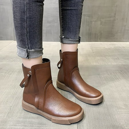 

POROPL Mid-Calf Boots For Women Flat Brown Boots For Women Daily Logger Boots Dress Shoes For Women Fall Autumn Riding Girl Shoes For Reduced Price