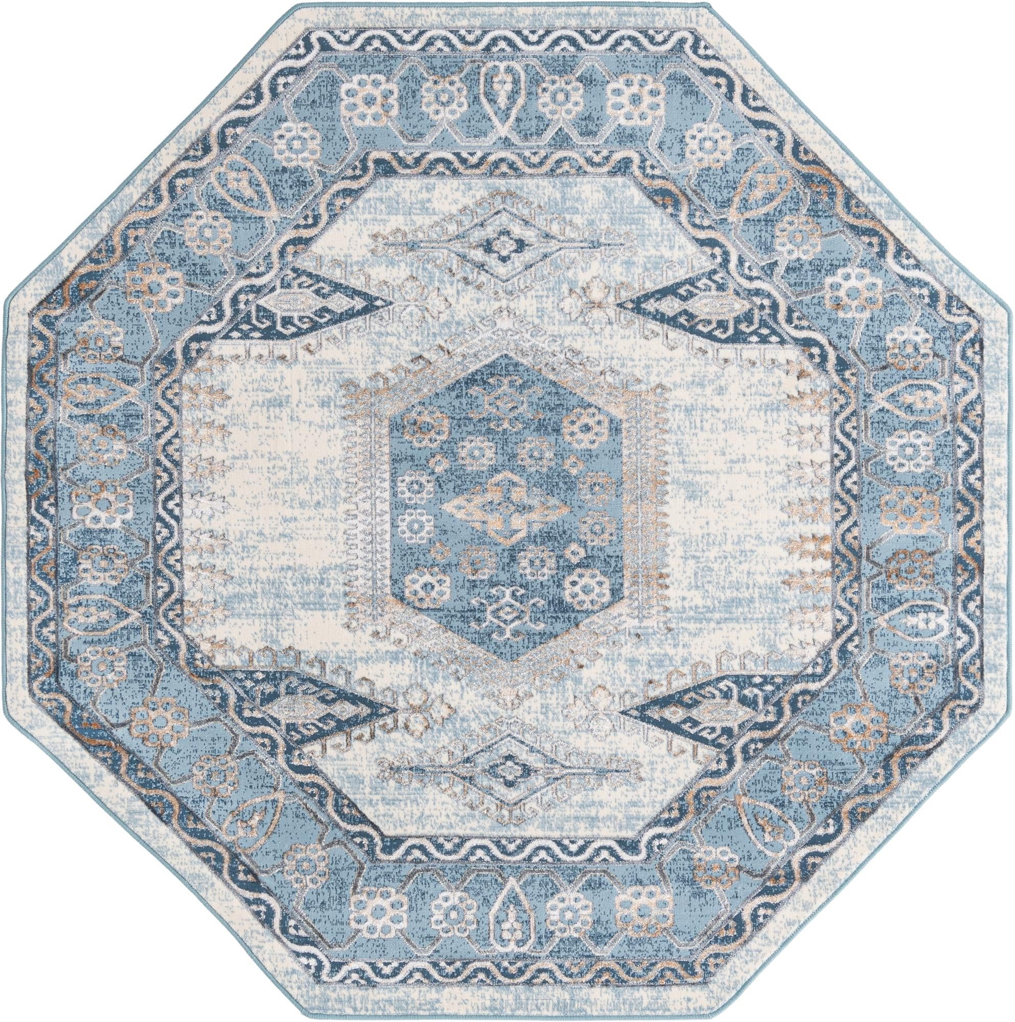 Highbury Collection Rug 5 Ft Octagon Teal MediumPile Rug