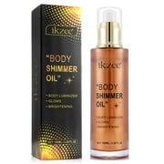 Ikzee Body Shimmer Oil, Liquid Highlighter Golden Brown Shimmer Body Oil, Long Lasting & Smooth Natural Matte Finish for Dry Face and Body Highlight Makeup Party