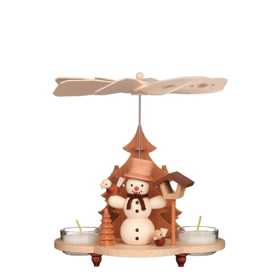 Alexander Taron 7.5" Brown and White Christian Ulbricht Snowman Pyramid Candle Holder Decoration