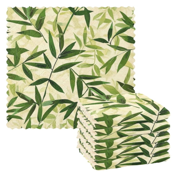 6 Pieces of Kitchen Towels 11x11Inch Kitchen Dish Cloths Kitchen Dish Towels Reuseable Cleaning Cloths Green Bamboo Leaf