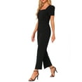 thumbnail image 4 of INSPIRE CHIC Women's Work Jumpsuits Elegant Square Neck Puff Short Sleeve Loose Wide Leg Romper XS Black, 4 of 6