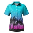 thumbnail image 6 of Huresd Hawaiian Shirts for Women Palm Tree Button Down Short Sleeve Holiday Tropical Blouse Light Blue XL, 6 of 6