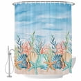 thumbnail image 2 of Summer Beach Shower Curtains for Bathroom, Blue Ocean Colorful Coral Shell Seaweed Starfish Sandy Washable Fabric Shower Curtain with Hooks Waterproof Bathroom Decor Sets, 66 x 72 Inches, 2 of 9