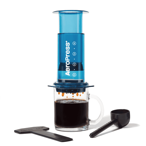 AeroPress Clear Blue Coffee Press – 3 in 1 Brew Method with French Press and Espresso – Full Bodied Without Grit – Portable Maker with Clear Body, Blue