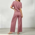 thumbnail image 6 of Mifsaly Summer Lounge Sets for Women Short Sleeve Crewneck T-Shirts and Drawstring Wide Leg Capri Pants with Pockets Lightweight Comfy Casual Matching Outfits Wine,XXL, 6 of 9