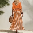 thumbnail image 4 of ClodeEU Women's 2 Piece Outfit ,Off Shoulder Ruffle Top and Striped Maxi Skirt Set with Belt Orange,Women's Plus XL, 4 of 7