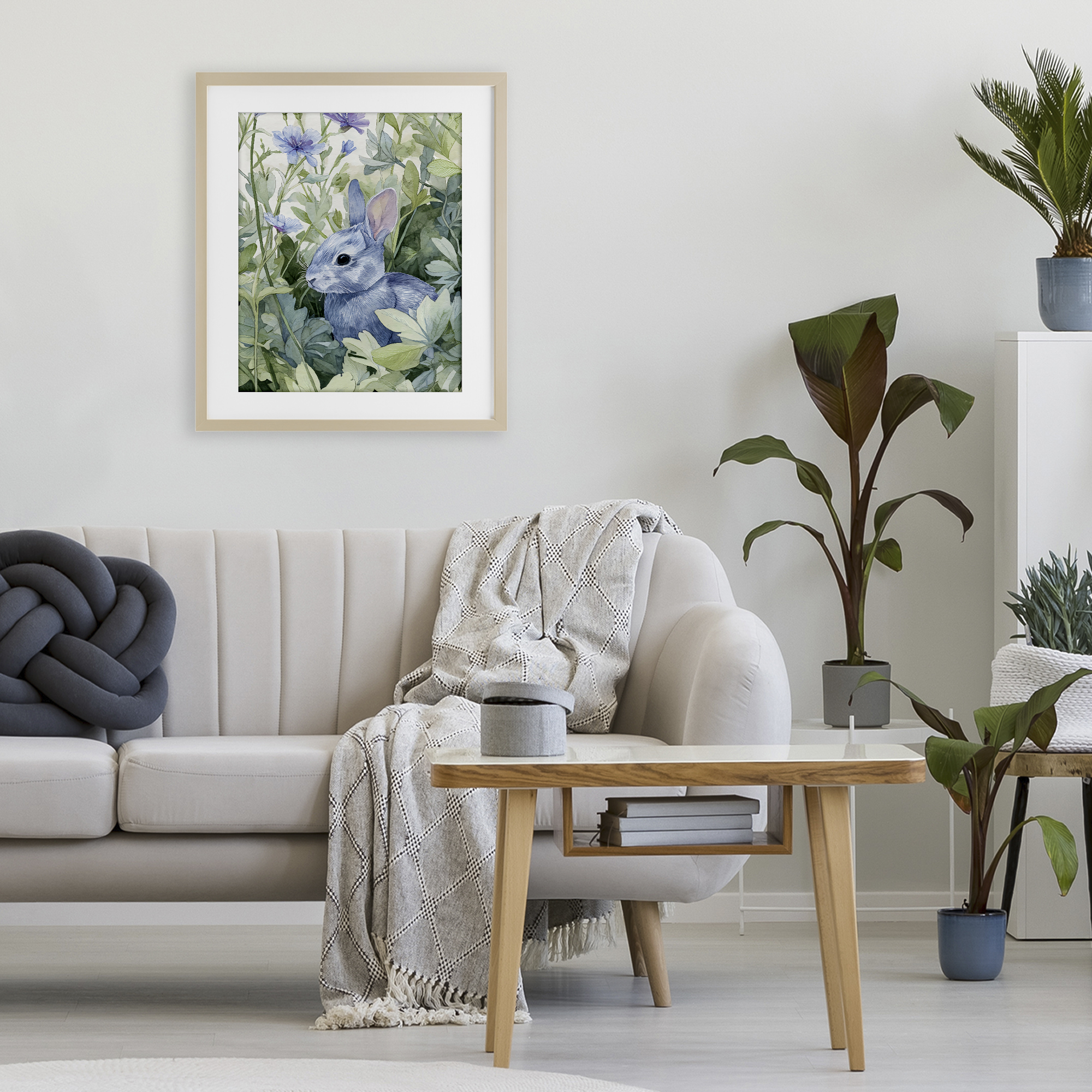 Stupell Industries Blue Bunny Among Leaves Birch Framed Print Under Glass, design by Franklyn Gregory