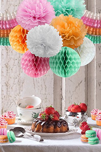 3 x Large Mint Paper Honeycomb Balsl Hanging Pom Pom Party Wedding Decorations 