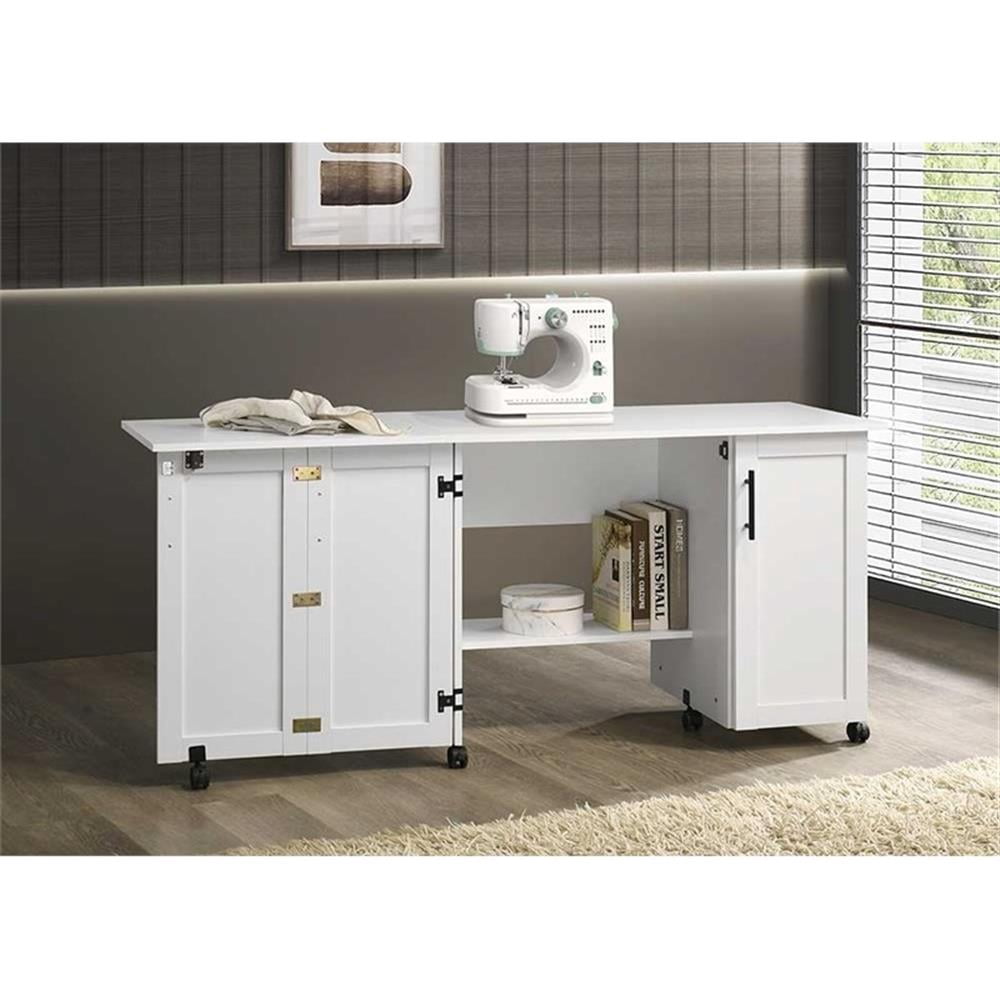 Bowery Hill Contemporary Engineered Wood Sewing Craft Cart in White