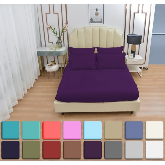 7 Piece Luxury Rayon Made From Bamboo Sheets Set- Split King Purple Sheets, Softer Than Cotton-Up To 16" Deep Pockets-Wrinkle Free-Extremely Soft Bamboo Derived Rayon Sheets- Split King,Purple