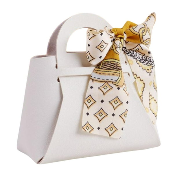 Bolsa de recuerdo portátil, con cinta con asas Mini bolso de cuero de PU Bolsas de regalo elegantes para boda Fiesta Celebración Pascua Blanco Yotijar Bolsas para regalos de fiesta