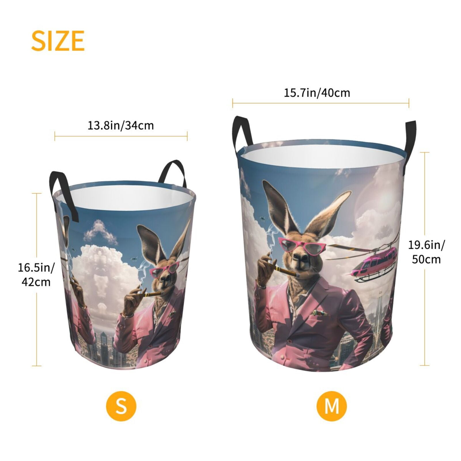 Large Laundry Basket with Handles - Stylish Kangaroo In Suit Kids Baby Dirty Clothes Laundry Hamper for Bedroom Aesthetic