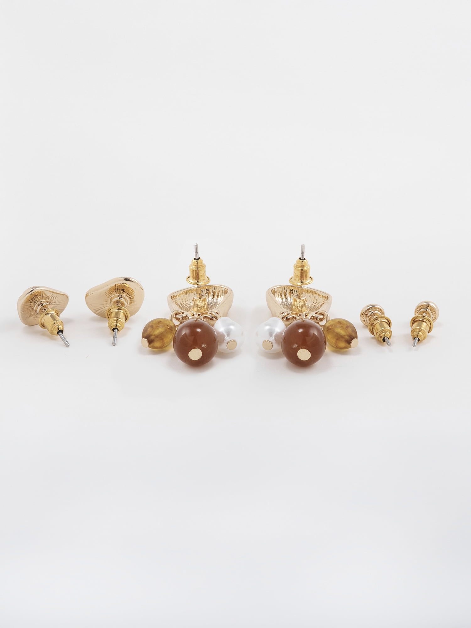 Scenario Women's Gold-Tone Stud and Drop Earrings Set, 3-Pair