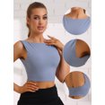 thumbnail image 3 of Unique Bargains Women's Backless Ribbed Workout Vest Tank Top with Built-In Bra L Blue, 3 of 6