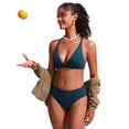 thumbnail image 3 of Top de Bikini CRZ YOGA Escote Profundo en V con Tirantes Cruzados Azul S, 3 of 5