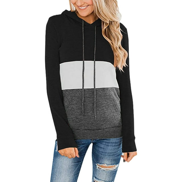 Sweat-shirt Imprimé à Col Rond à Manches Longues et à Coutures Tricolores pour Femmes