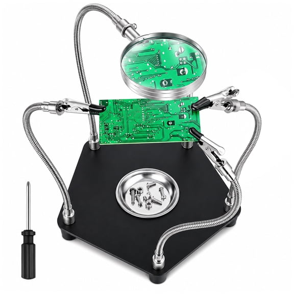 Third Hand Soldering Tool, Helping Hands Soldering Station for Assembly, Welding Tool Kit with 3X Magnifier and 4 Flexible Auxiliary Alligator Clamps for Electronics Repair, Jewelry Crafting