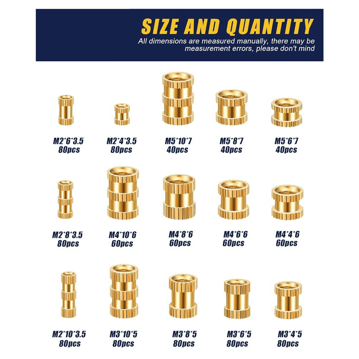 1000Pcs Threaded Inserts Brass Knurled Nuts Heat Set Insert Tool for Plastic Parts 3D Printing Injection Molding Press
