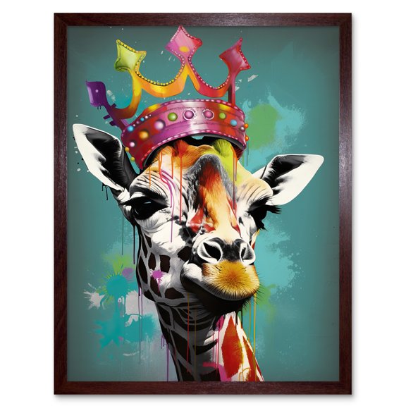 Giraffe Wearing Rainbow Crown King Queen Pop Art Art Print Framed Poster Wall Decor 12x16 inch