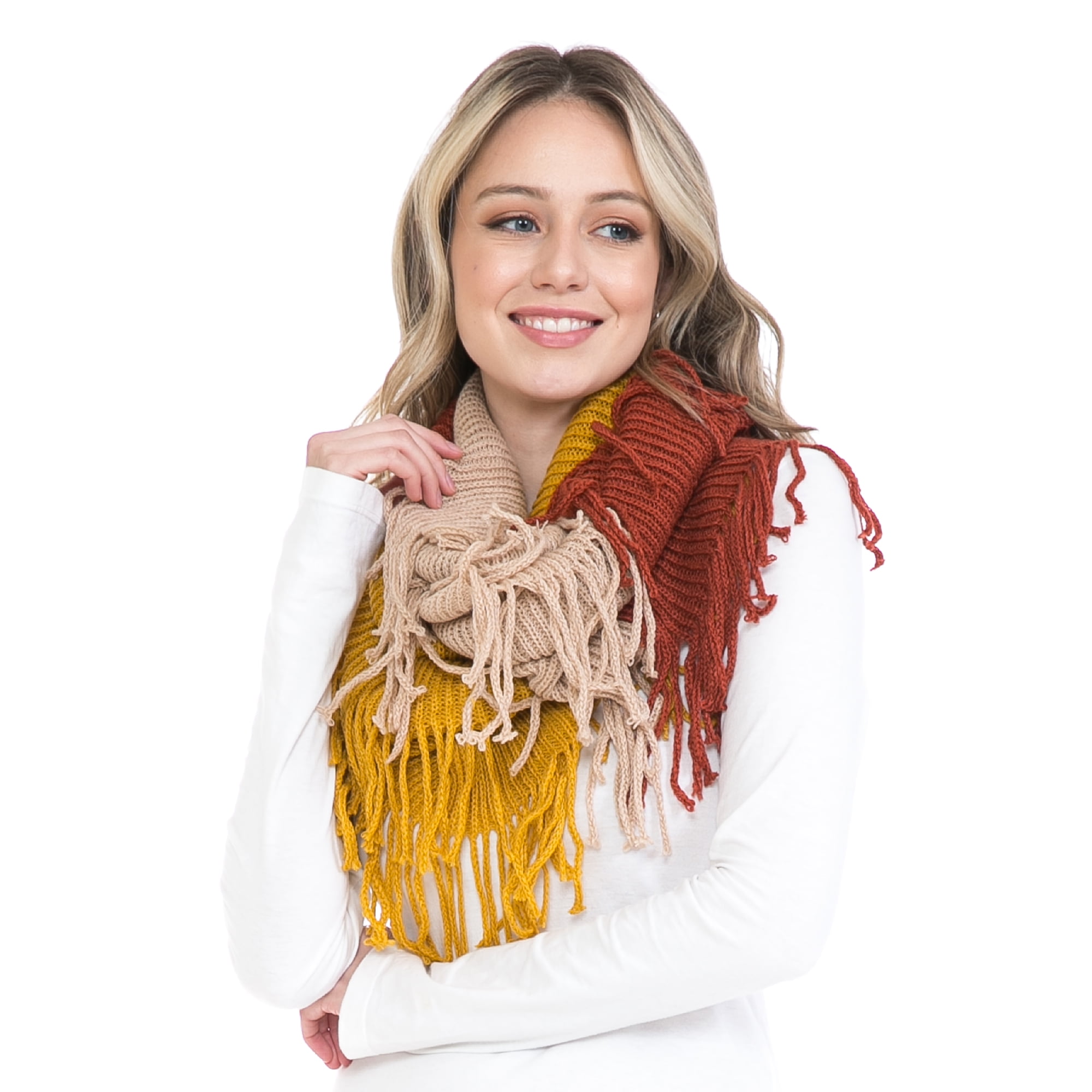 Two-Tone Winter Knit Warm Infinity Loop Circle Scarf 