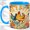Blue, variant on Retro Chicken Sunburst Coffee Mug, Farm Chicken Mug, Morning Tea Cup for Home, Three Hens with Colorful Flowers and Swirl Lines, Backyard Poultry Art, Rustic Country Kitchen Lover