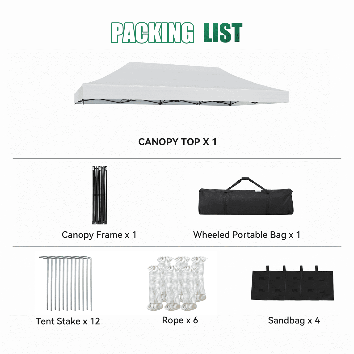 Dateyes 10x20FT Pop Up Canopy, Outdoor Canopy Tent with Carry Bag, Easy Setup Portable Instant Canopy with 4 Sandbags and 12 Stakes for Outdoor Events, Commercial, Beach, Backyard, Lawn, White