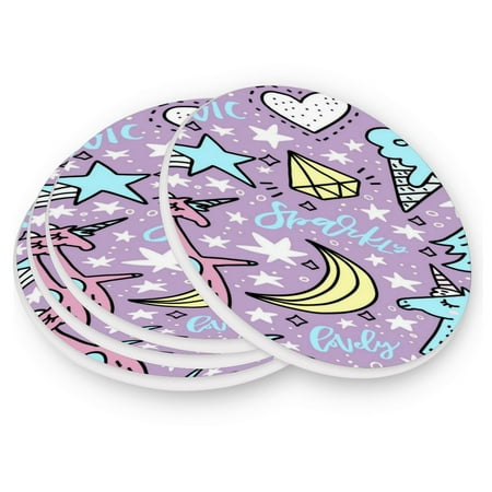 

Round Coasters Modern Style Ceramic Coaster Waterproof and Durable Drink Coaster Coasters set of 4 Customizable Coasters 4pcs Stars Moon Unicorns