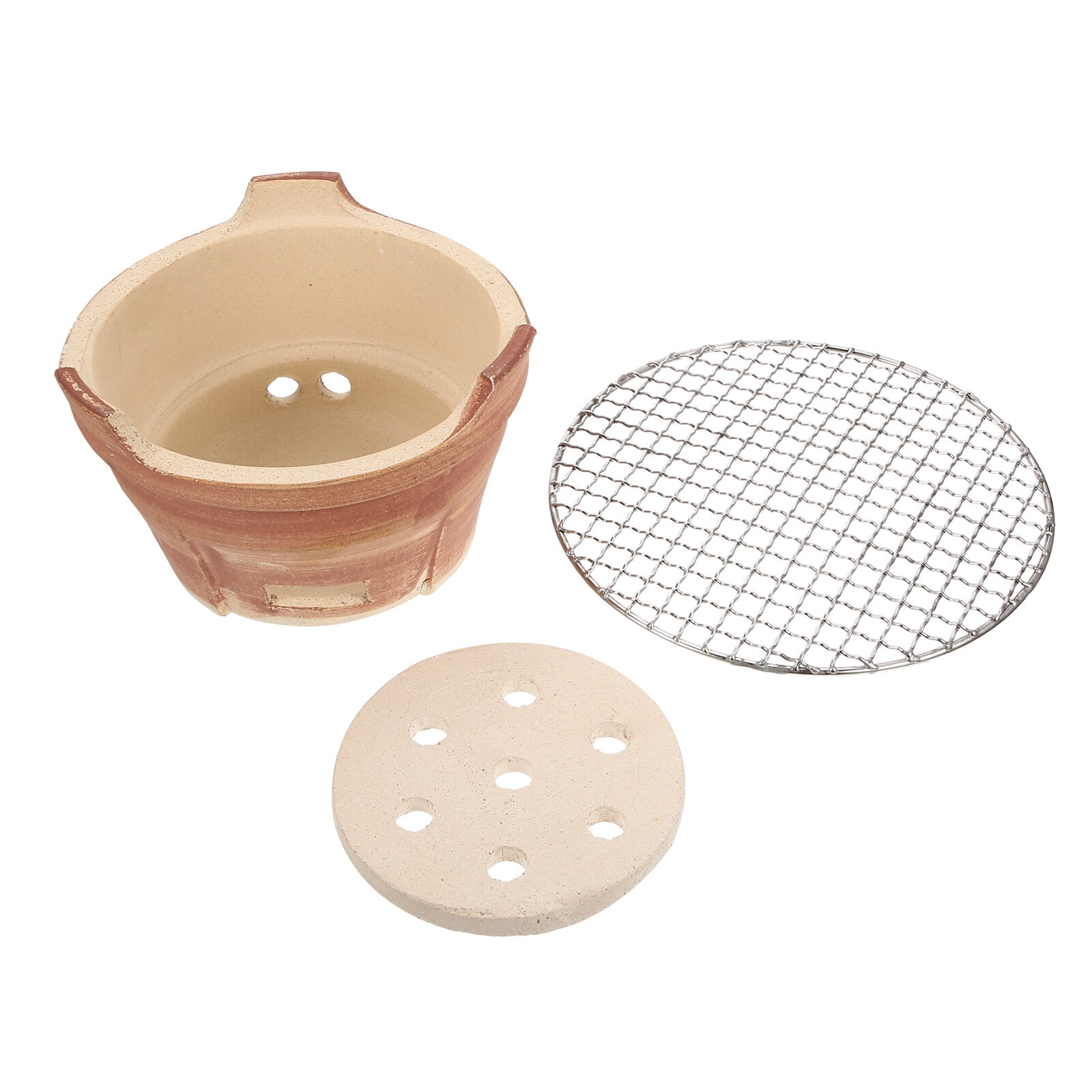 1Set Retro Charcoal Barbecue Stove Crude Pottery Stove with BBQ Net for Outdoor