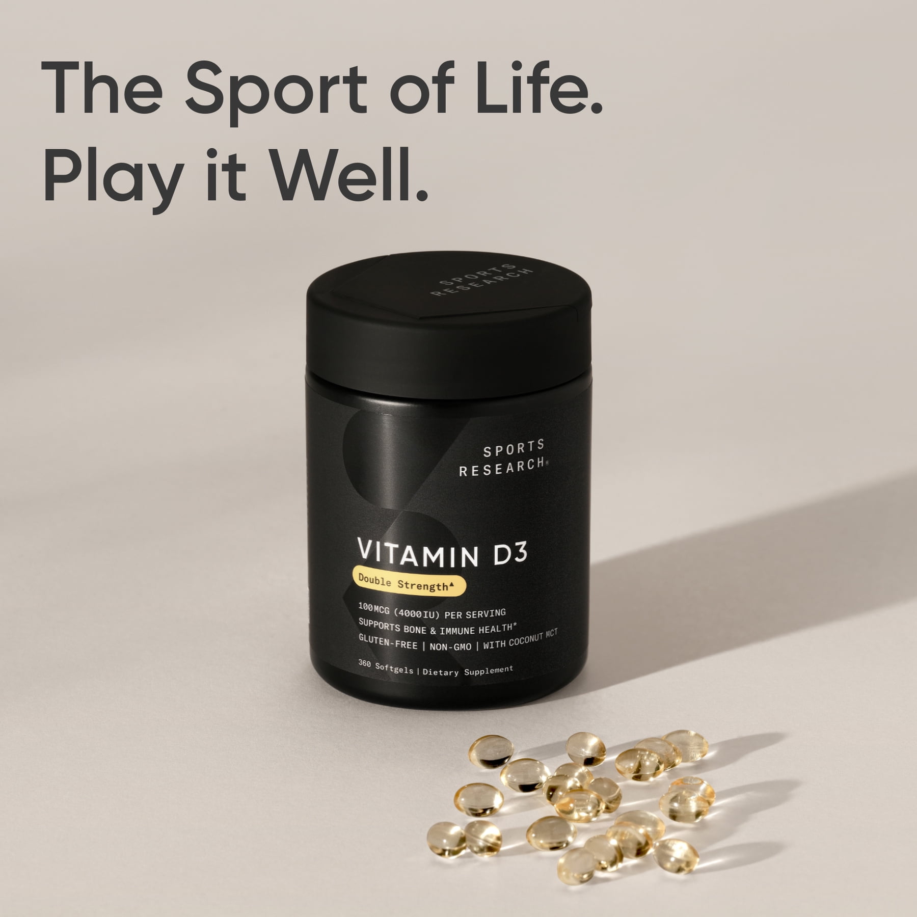 Sports Research® SR Double Strength D Vitamin D3 4000 IU Gluten & Soy Free 100mcg 360  Softgels