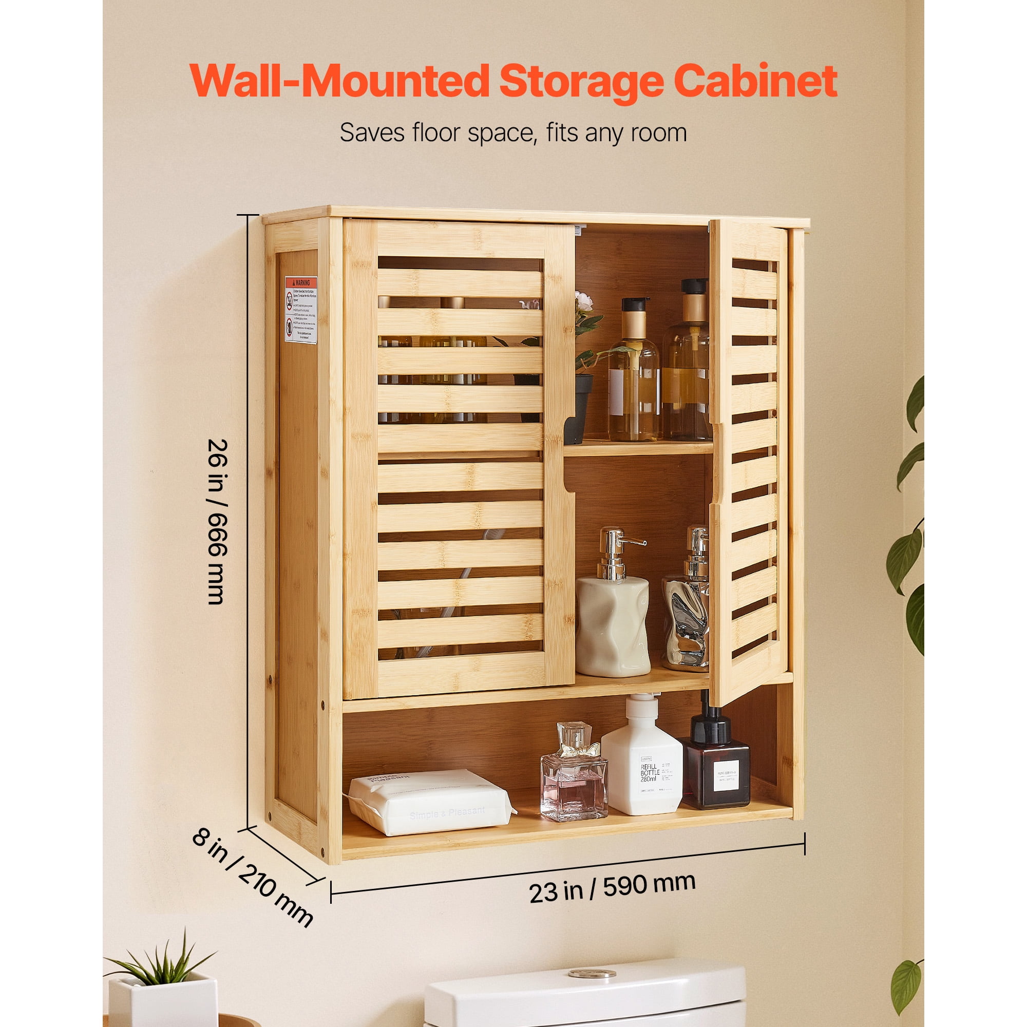 KFFKFF Bathroom Wall Cabinet with 2 Doors and Adjustable Shelf, Wall-Mounted Organizer for Over-the-Toilet Storage, Medicine Cabinet with Shelves and Open Partition for Kitchen, Laundry Room