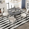 thumbnail image 3 of 5-Piece Retro Round Kitchen Dining Table Set, Wood Dining Furniture with Curved Trestle Style Table Legs and 4 Upholstered Chairs with Ergonomic Dining Back for Dining Room,Kitchen (Dark Gray), 3 of 8