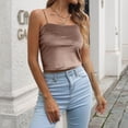 thumbnail image 2 of Playeras,Blusas y Tops,Ropa para Mujer Tallas grandes Camiseta sin mangas pequeña Retro de estilo corto de terciopelo para mujer (Khaki, S), 2 of 7
