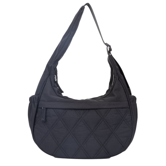 JANKS Small Puffer Crescent Shoulder Bag for Women, Nylon Quilted Puffy Crossbody Purse, Cute Hobo Shoulder Handbags （Black)