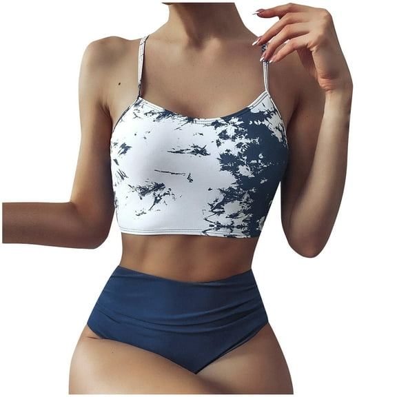 Edvintorg Fashion High Waisted Swimsuits for Women Summer Swimwear Cross Sexy Printing Swimsuit Two Piece Bikini Sets