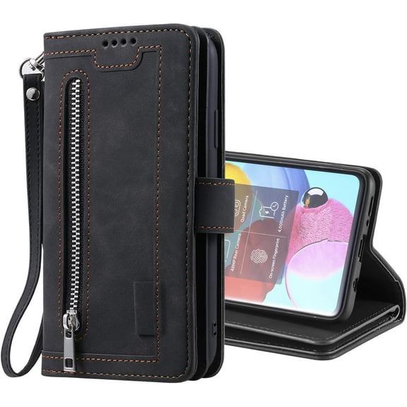 Retro Creative PU Flip Phone case with Wallet Card Holder Stand for iPhone 14 13 12 11 8 7 6 S X XS XR Plus Pro Max Mini SE Shell Multifunctional Shockproof Back Cover(Black,7/8 Plus)