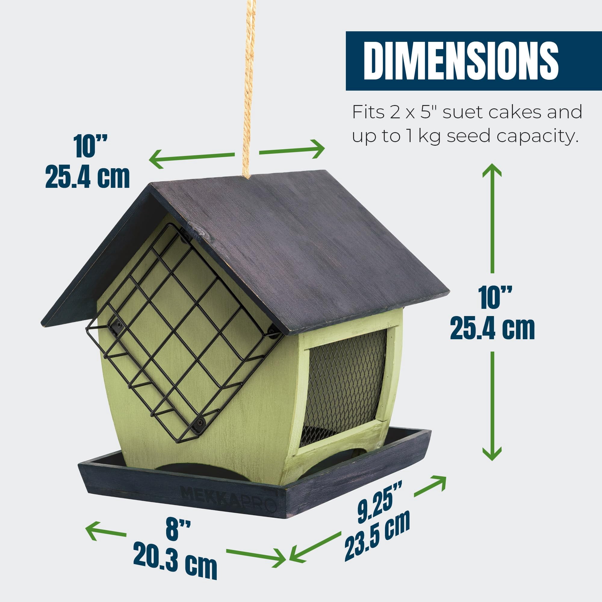 MEKKAPRO Bird Feeder with Suet Holder - Double Suet Feeders for Outside Hanging - Outdoor Bird Feeder with Suet Cage, Weatherproof Hanging Bird Feeder for Wild Birds - Suet Bird Feeders for Outdoors