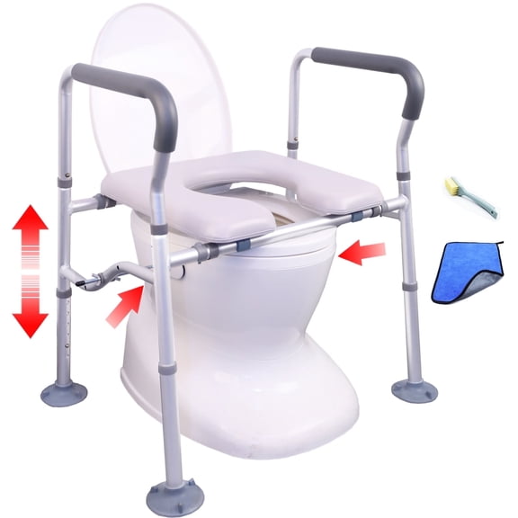 SHYUJAJIE Raised Toilet Seat with Handles 450lbs, Fit Most Toilet, Padded Elevated Toilet Seat Risers for Seniors Handicap, Adjustable Elongated Toilet Riser