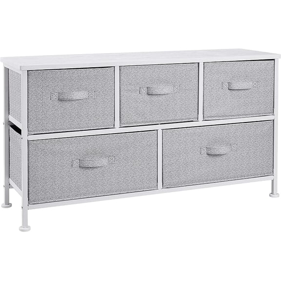 MY Basics Extra Wide Fabric 5-Drawer Storage Organizer Unit for Bedroom Closet, White