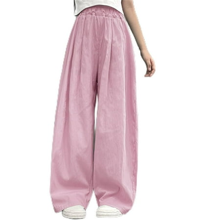 YOUYEDIAN Girls Wide Leg Pants Flowy Loose Fit Palazzo Pants for Girls Kids Casual Beach Linen Trousers (Pink 11-12 Years)