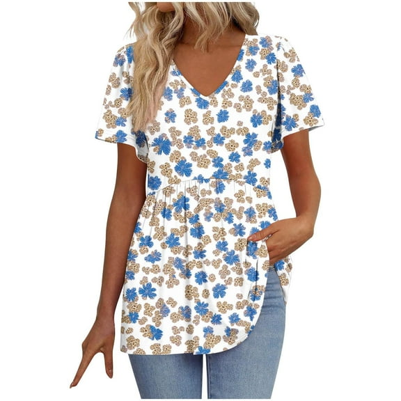Lumivie Plus Size Tops For Women 4X-5X Summer Vneck Tshirts Shirts For Women Extra Long Ladies Tops And Blouses Clearance Womens T Shirts Vneck