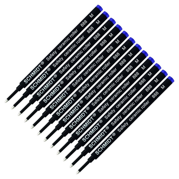 Schmidt 888 Safety Ceramic Tip Plastic Tube Rollerball Refills - Blue Ink, Medium Tip, 12 Pack (SC58112)