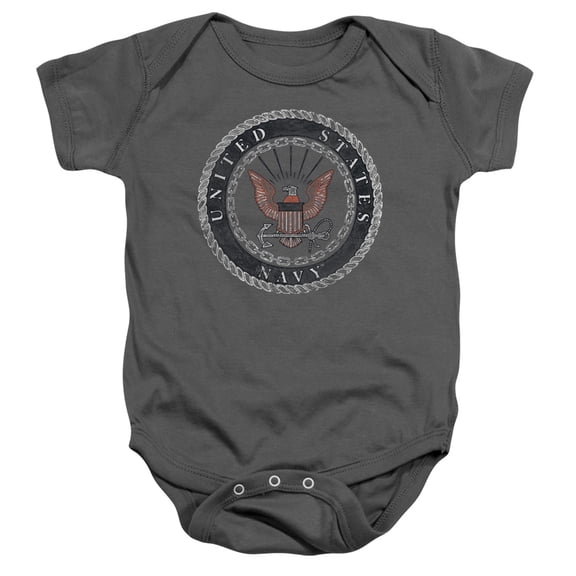 Navy Rough Emblem Infant Baby Romper T-Shirt Charcoal