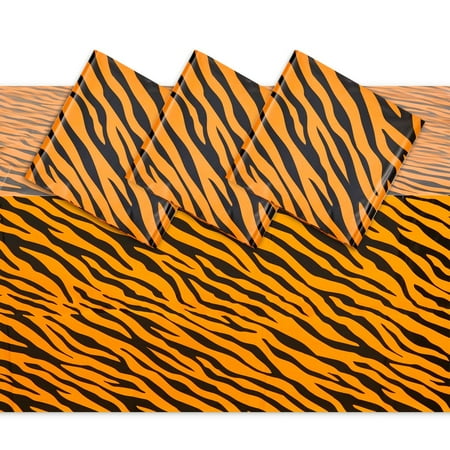 

4 Pack Tiger Tablecloth Plastic Table Cover Rectangular for Jungle Safari Birthday Party Decorations Black 54 x 108