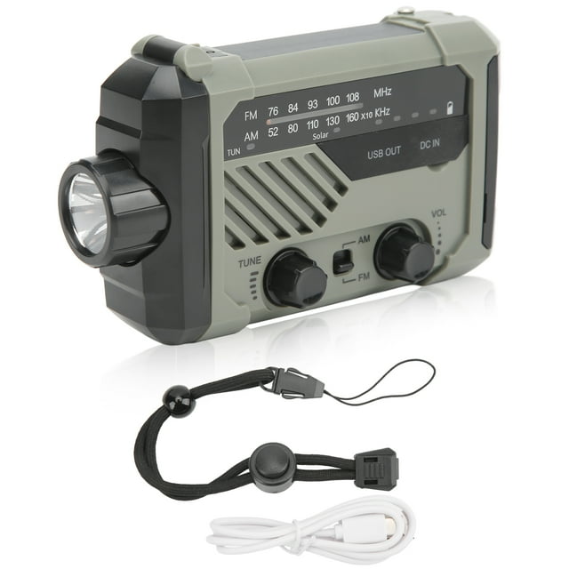 Radio de emergencia Solar con manivela, Radio AM FM con linterna, lámpara de mesa, Banco de energía, alarmas para alivio de emergencia al aire libre