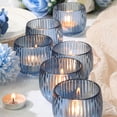 thumbnail image 4 of Set of 6 Blue Ribbed Glass Votive Candle Holders - Elegant Table Centerpieces for Weddings, , Parties, and Home Decor, 4 of 6