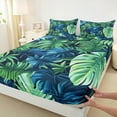 thumbnail image 3 of Manfei Monstera Leaf Twin Sheet Sets,Tropical Botanical Plant Twin Fitted Sheet,Green Blue Leaves Flat Sheet For Kids,Luxury Bedroom Decor,3pcs, 3 of 7